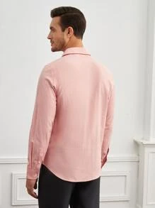 GENTILAND Men Solid Button Up Shirt - Coral Pink - View 2