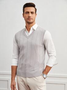 GENTILAND Men Cable Knit Sweater Vest - Light Grey - View 1