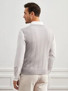 GENTILAND Men Cable Knit Sweater Vest - Light Grey - View 6