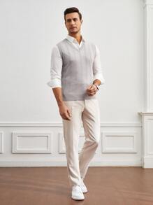 GENTILAND Men Cable Knit Sweater Vest - Light Grey - View 7