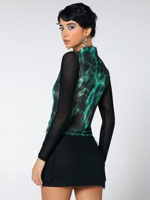 SHEIN ICON 前紐扣網紗上衣 - 彩色 - 查看 2