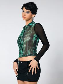 SHEIN ICON 前紐扣網紗上衣 - 彩色 - 查看 5