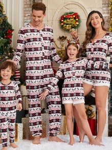 Men 1pc Christmas Print Half Button Sleep Jumpsuit for Christmas - Multicolor - View 2