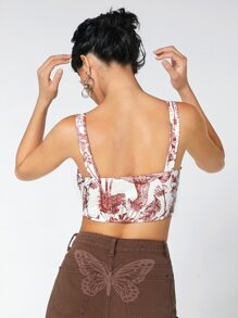 SHEIN ICON 植物圖案十字交叉吊帶襪吊帶短上衣 - 彩色 - 查看 2