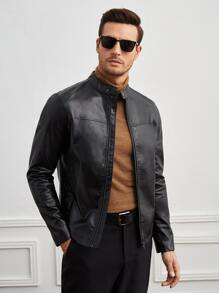 Manfinity VCAY Men Zip Up PU Leather Jacket - Black - View 1