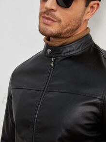 Manfinity VCAY Men Zip Up PU Leather Jacket - Black - View 3