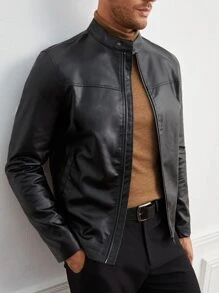 Manfinity VCAY Men Zip Up PU Leather Jacket - Black - View 4