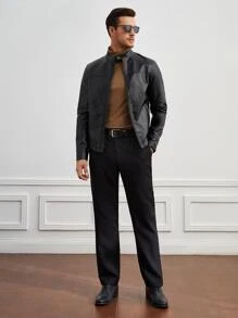 Manfinity VCAY Men Zip Up PU Leather Jacket - Black - View 6