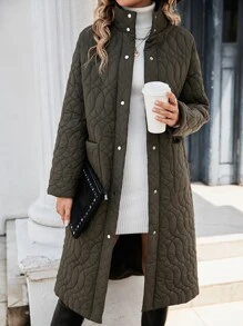 SHEIN Clasi 雙口袋落肩袖絎縫外套 - 軍綠色 - 查看 1
