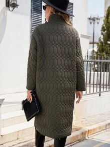 SHEIN Clasi 雙口袋落肩袖絎縫外套 - 軍綠色 - 查看 2
