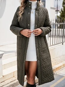 SHEIN Clasi 雙口袋落肩袖絎縫外套 - 軍綠色 - 查看 3