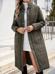 SHEIN Clasi 雙口袋落肩袖絎縫外套 - 軍綠色 - 查看 4