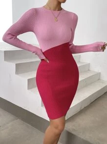 SHEIN Essnce Two Tone Bodycon Jumper Dress - Multicolor - View 3