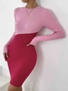 SHEIN Essnce Two Tone Bodycon Jumper Dress - Multicolor - View 5