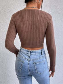 SHEIN Privé Twist Front Cable Knit Crop Sweater - Redwood - View 2
