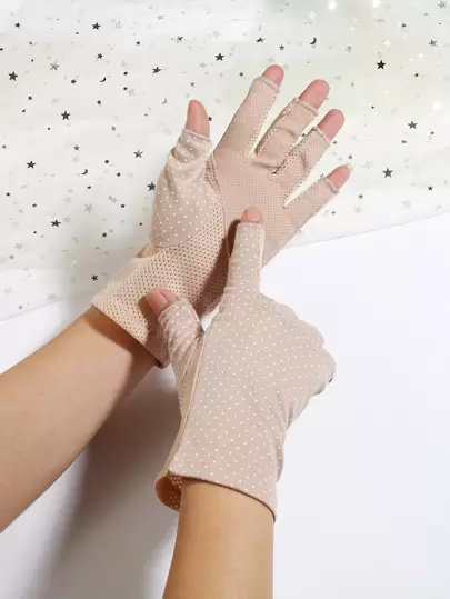 Polka Dot Fingerless Gloves