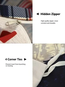 Christmas Plaid & Slogan Graphic Duvet Cover Set Without Filler - Multicolor - View 6