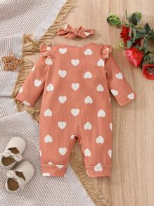 Áo liền quần Em bé Xù Tim Tất cả trên in - Màu Cam san hô - Xem 2