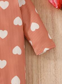 Áo liền quần Em bé Xù Tim Tất cả trên in - Màu Cam san hô - Xem 3