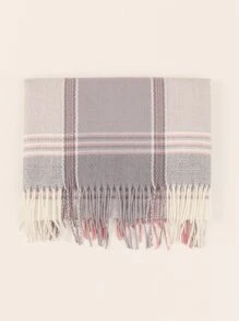 優雅格紋圖案流蘇邊圍巾，適用於日常休閒穿著 - 彩色 - 查看 3