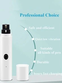 1pc 2-Speed Electric Rechargeable Pet Nail Grinder With LED Light - Black and White - View 3