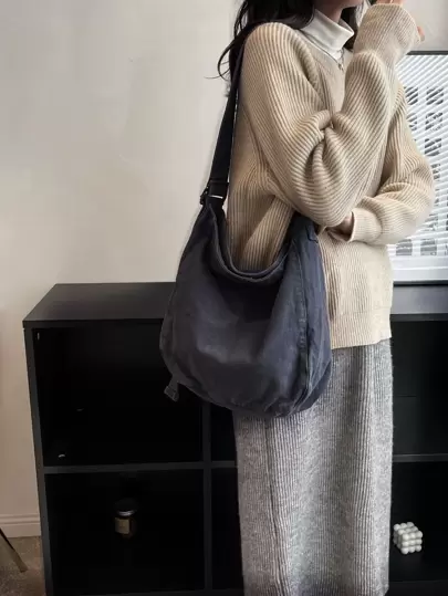 Washed Canvas Leisure Solid Color Fashion Shoulder Crossbody Bag