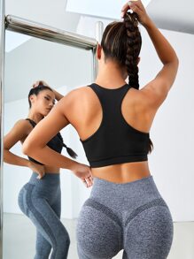 Yoga Basic Sujetador deportivo con abertura de espalda nadador de malla - Negro - Ver 2