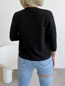 AAmilife Solid Casual Design Cardigan - Black - View 2