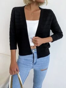 AAmilife Solid Casual Design Cardigan - Black - View 1