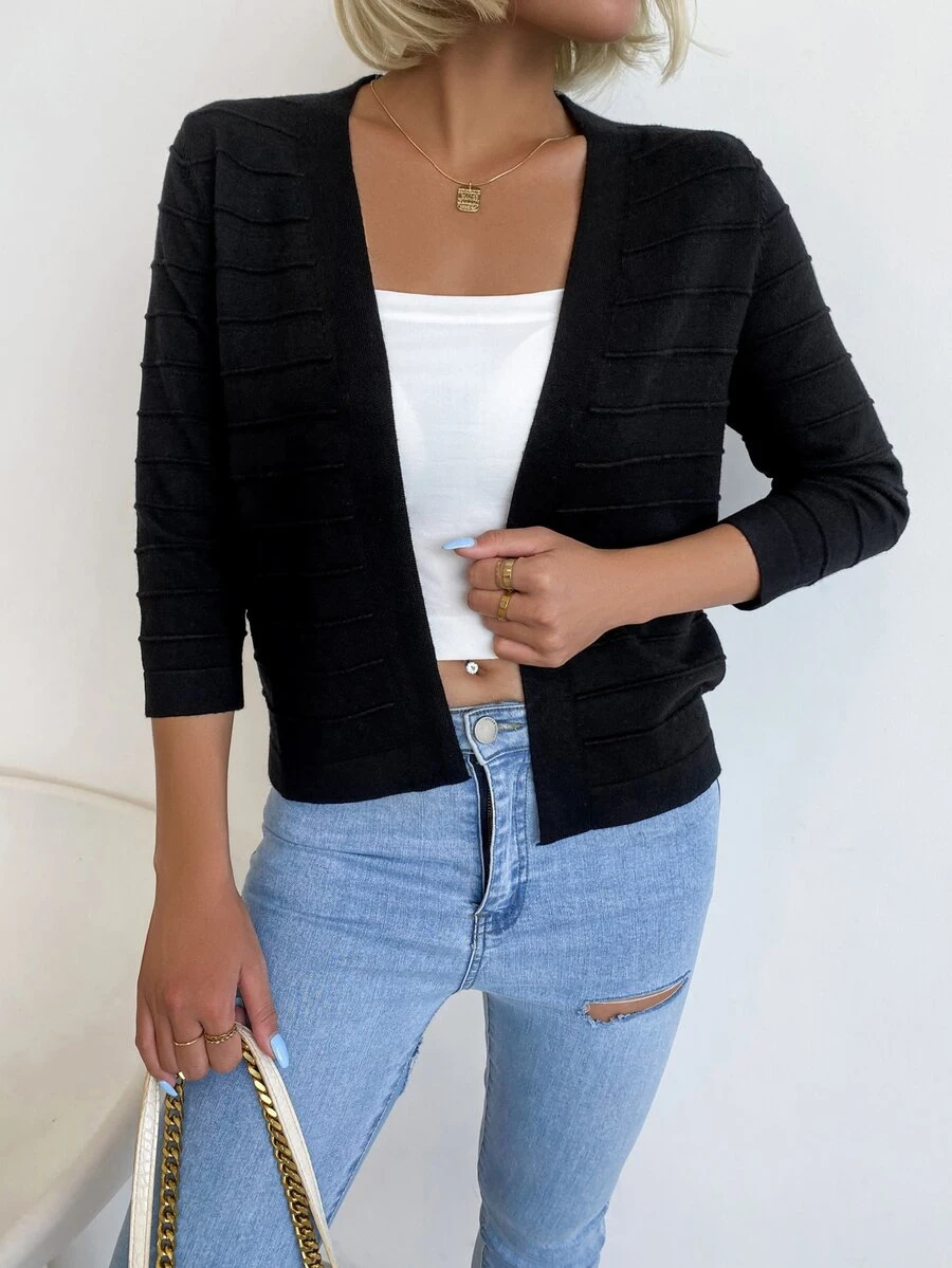 AAmilife Solid Casual Design Cardigan - Black - View 1