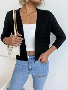 AAmilife Solid Casual Design Cardigan - Black - View 5