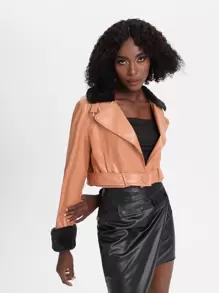 Rossella Logiurato Designer Contrast Collar Belted Detail Jacket, For Holiday - Coral Orange - View 6