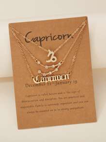 3入組摩羯座字母墜飾項鍊 - 金黃色 - 查看 1