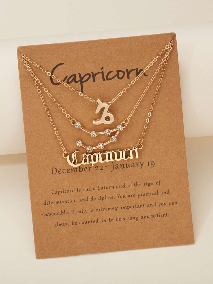 3入組摩羯座字母墜飾項鍊 - 金黃色 - 查看 1