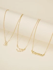 3入組摩羯座字母墜飾項鍊 - 金黃色 - 查看 2