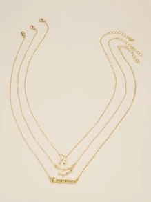 3入組摩羯座字母墜飾項鍊 - 金黃色 - 查看 3