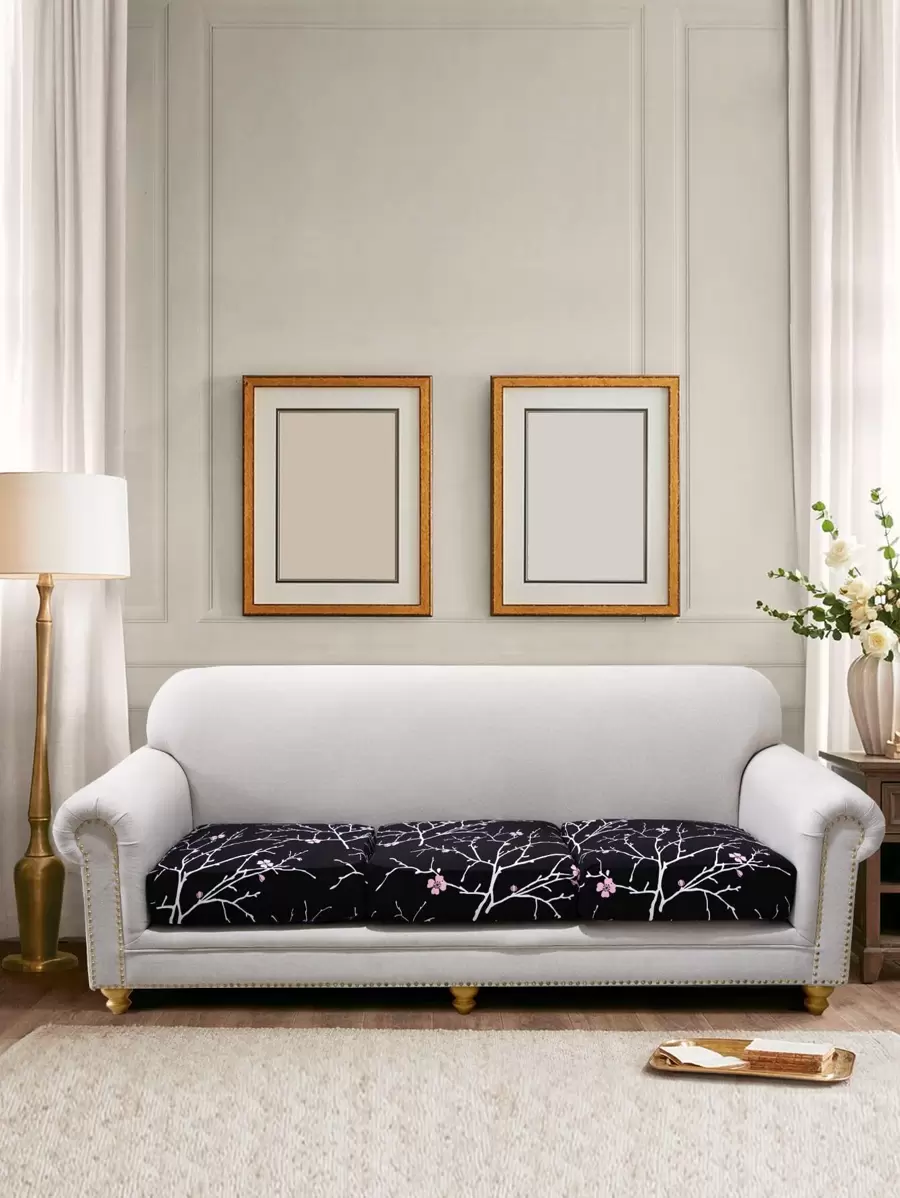 1入組花卉圖案和樹枝圖案有彈性沙發座墊套 - 彩色 - 查看 1