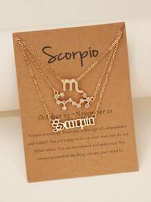 3 件/套天蠍座星座項鍊,包括符號、天空圖和字母設計