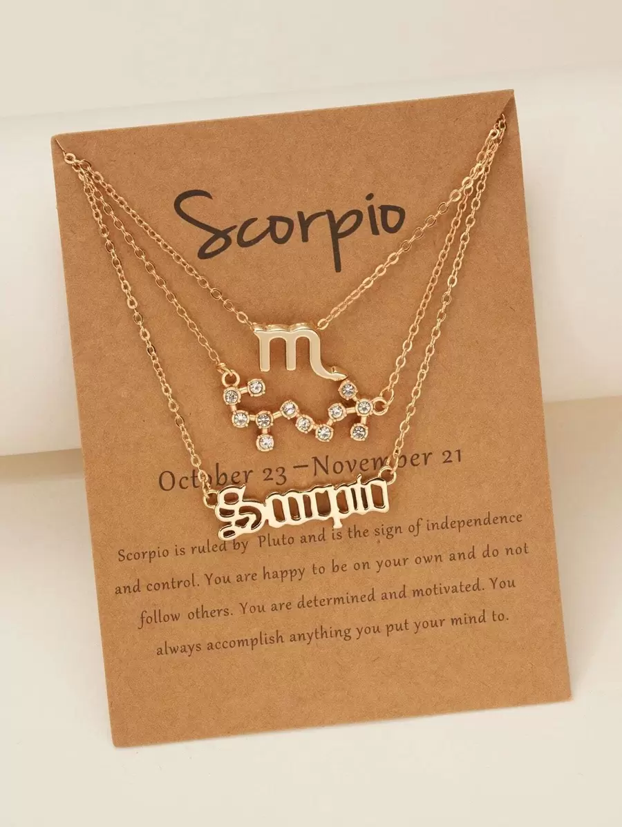 3 件/套天蠍座星座項鍊,包括符號、天空圖和字母設計