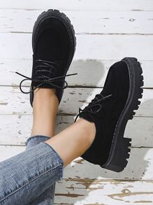 Lace-up Front Oxford Flats - Black - View 2