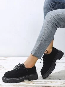 Lace-up Front Oxford Flats - Black - View 4