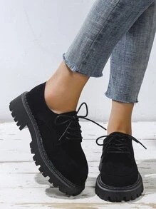 Lace-up Front Oxford Flats - Black - View 5