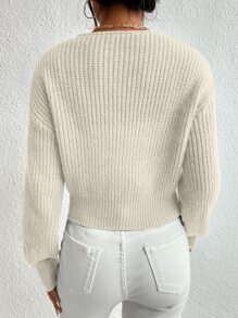 SHEIN Privé Surplice Neck Drop Shoulder Jumper - Apricot - View 2