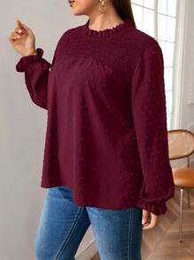 SHEIN LUNE Áo sơ mi Plus Size Nút viền lá sen Xù Dải chun màu trơn Giải trí - Màu Tím - Xem 3