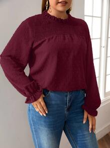 SHEIN LUNE Áo sơ mi Plus Size Nút viền lá sen Xù Dải chun màu trơn Giải trí - Màu Tím - Xem 5