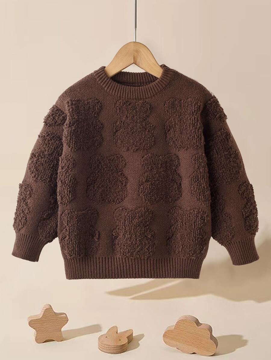 Toddler Boys Solid Crew Neck Jumper - Coffee Brown - View 1