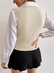 SHEIN MOOSTA Solid Cable Knit Sweater Vest Without Blouse