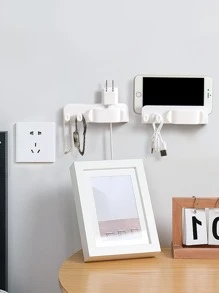 1pc Wall Mounted Multifunctional Storage Rack, Self Adhesive White PP Plug Holder For Home - White - View 3