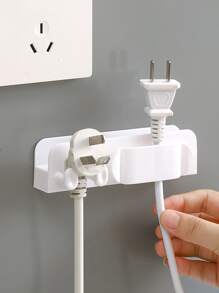 1pc Wall Mounted Multifunctional Storage Rack, Self Adhesive White PP Plug Holder For Home - White - View 4