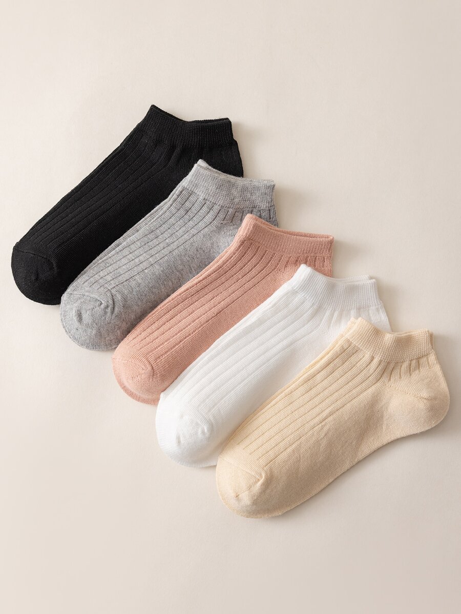 5pairs Solid Ankle Socks - Multicolor - View 1